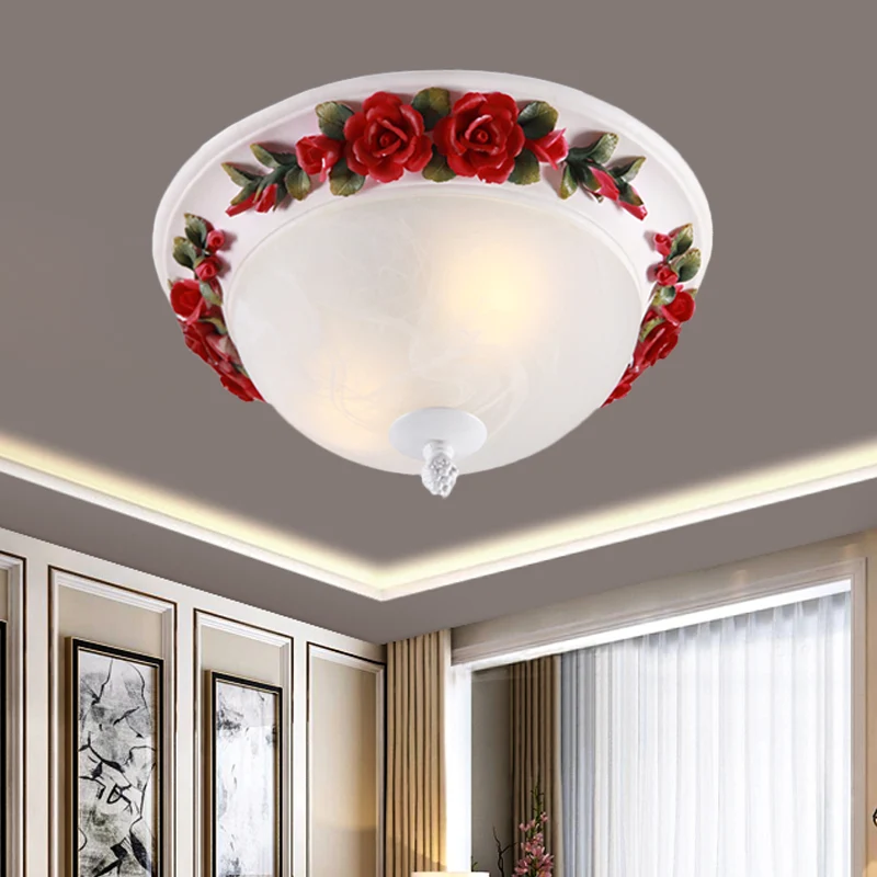 Lámpara de techo LED roja de 12 "/ 16" W, iluminación de montaje empotrado con cúpula de vidrio blanco para jardín coreano...
