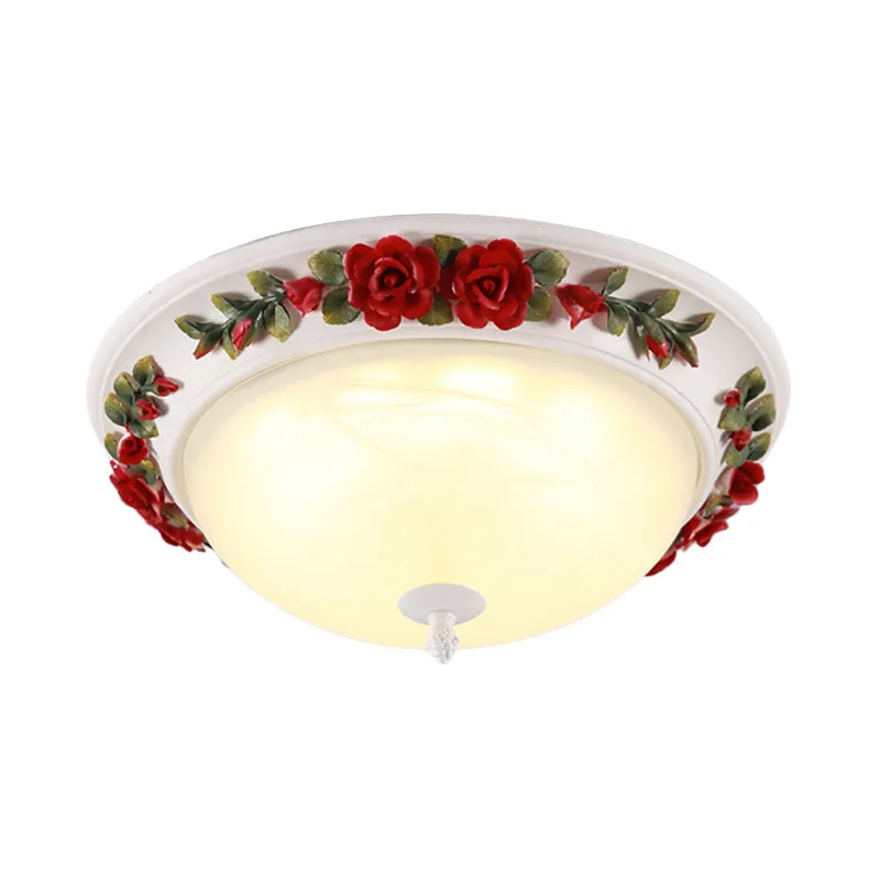 Lámpara de techo LED roja de 12 "/ 16" W, iluminación de montaje empotrado con cúpula de vidrio blanco para jardín coreano...