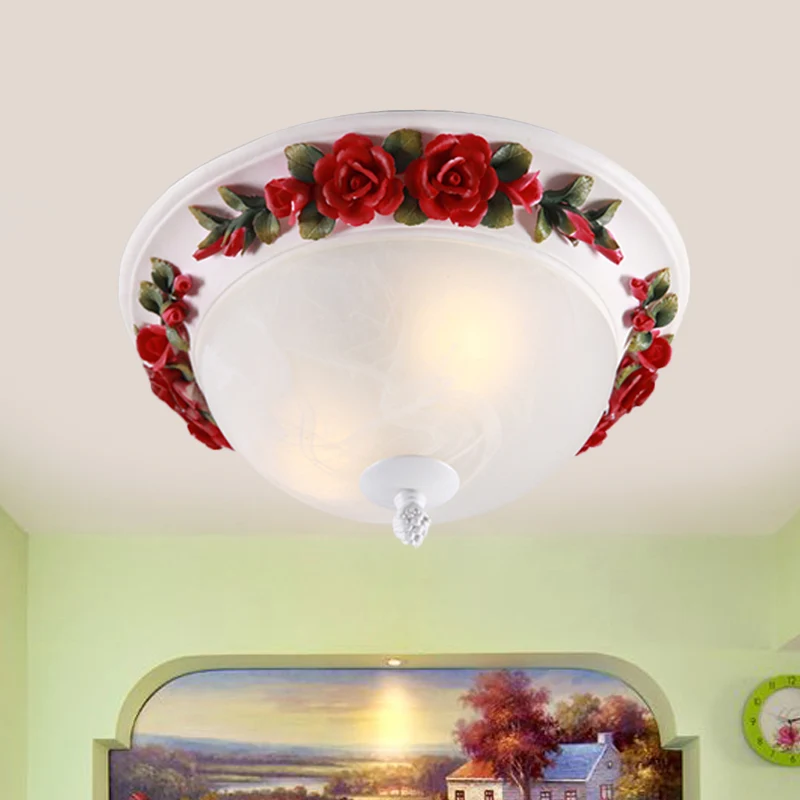 Lámpara de techo LED roja de 12 "/ 16" W, iluminación de montaje empotrado con cúpula de vidrio blanco para jardín coreano...
