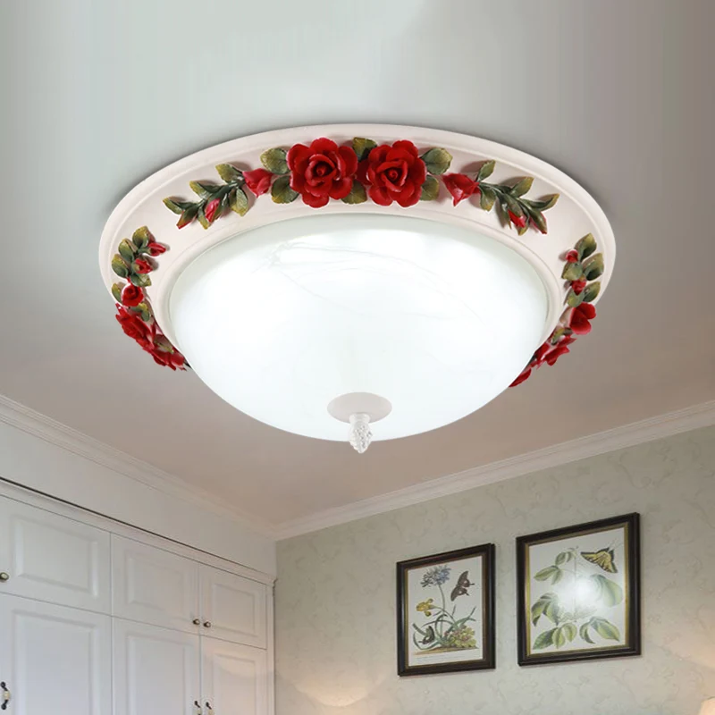 Lámpara de techo LED roja de 12 "/ 16" W, iluminación de montaje empotrado con cúpula de vidrio blanco para jardín coreano...
