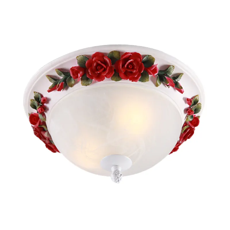 Lámpara de techo LED roja de 12 "/ 16" W, iluminación de montaje empotrado con cúpula de vidrio blanco para jardín coreano...