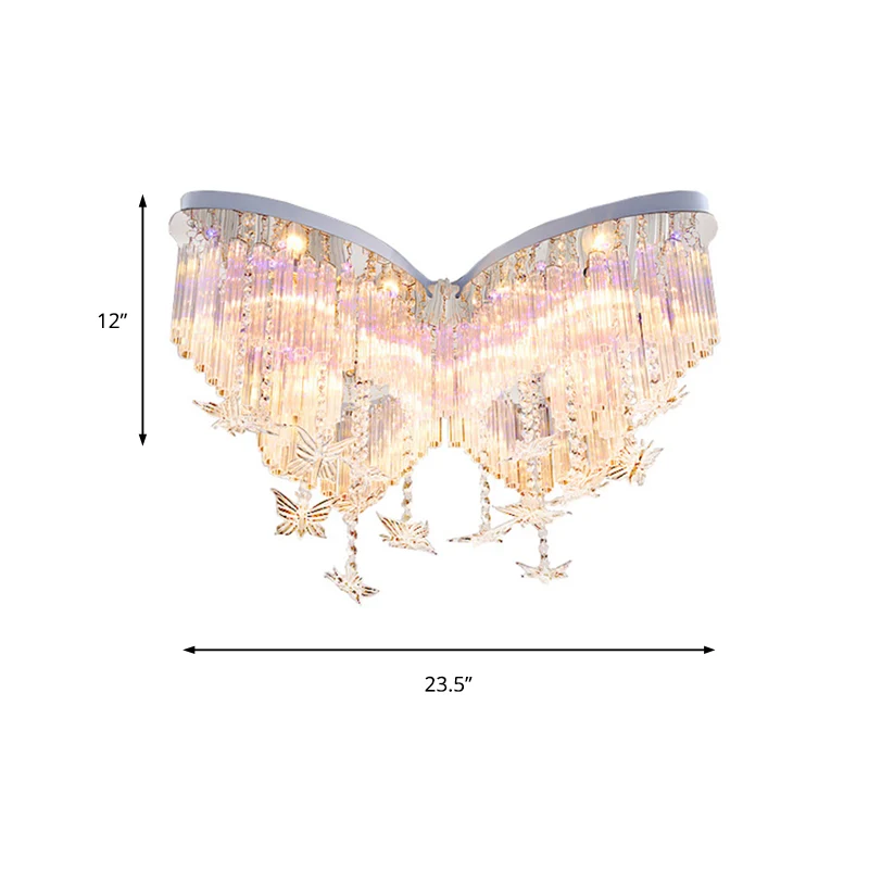 Lámpara de techo de mariposa resplandeciente, luz romántica de montaje en techo de cristal transparente para jardín de inf...
