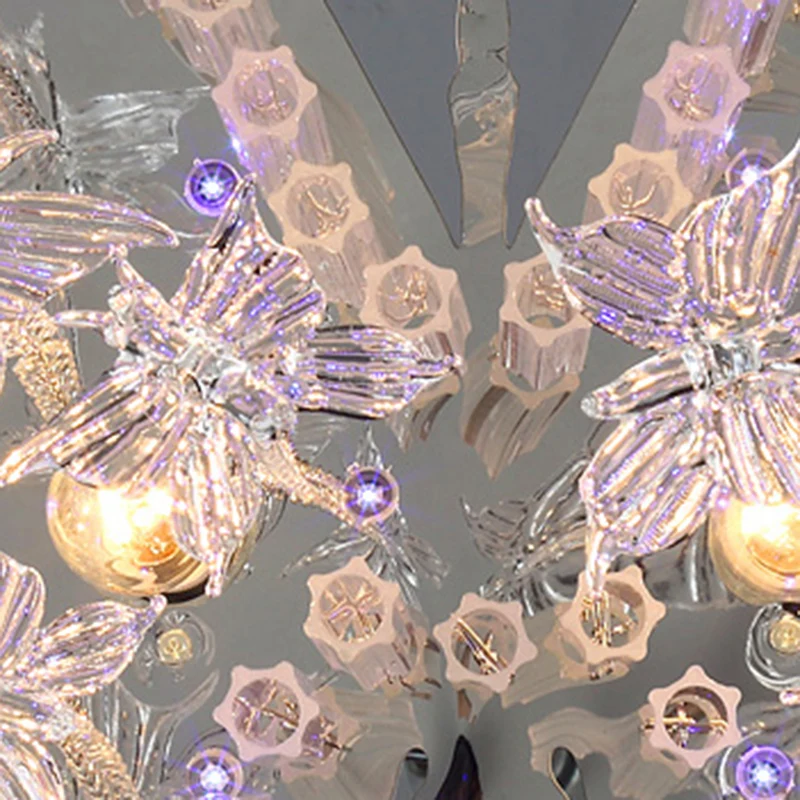 Lámpara de techo de mariposa resplandeciente, luz romántica de montaje en techo de cristal transparente para jardín de inf...