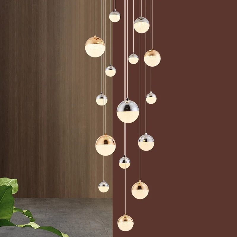 Maceta Autoriego Lampada sospensione multipla globo argento-oro Lampada sospensione minimalista con bolle acriliche 15 teste