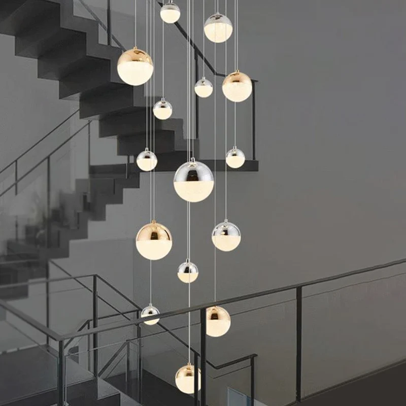 Maceta Autoriego Lampada sospensione multipla globo argento-oro Lampada sospensione minimalista con bolle acriliche 15 teste