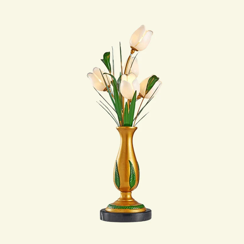 Maceta Autoriego Lampe de table de chevet florale de jardin américain 5 ampoules en métal LED lampe de table de nuit en or...