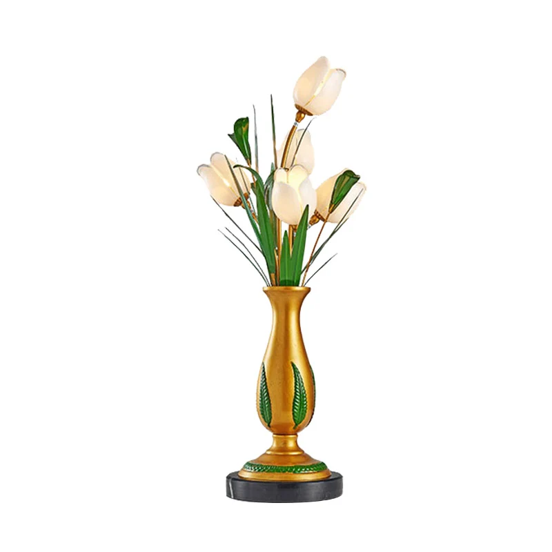 Maceta Autoriego Lampe de table de chevet florale de jardin américain 5 ampoules en métal LED lampe de table de nuit en or...