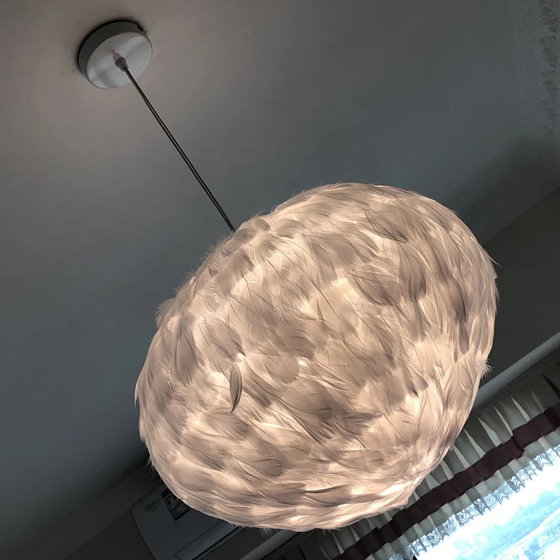 Premium de Jardinerí Lampada sospensione Globe per sala da pranzo Feather 1 lampadina sospensione stile semplice grigio/bi...