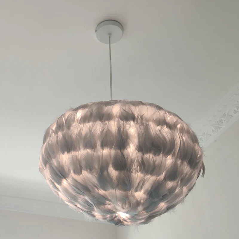Premium de Jardinerí Lampada sospensione Globe per sala da pranzo Feather 1 lampadina sospensione stile semplice grigio/bi...