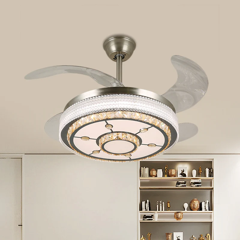 Premium de Jardinerí Lampada sospensione rotonda da salotto da 19 pollici, moderna, con blocchi di cristallo trasparente,...