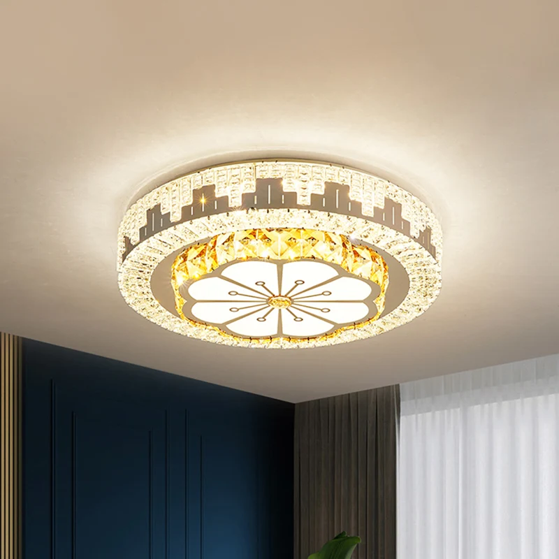 Riego por Goteo Automático Lámpara de techo de cristal de corte redondo/flor, lámpara empotrada cromada LED modernista par...