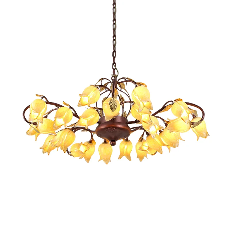 Tulipán/Lirio Lámpara de arañ de acero Estilo pastoral 25 bombillas Lámpara colgante LED para sala de estar en latón con S...