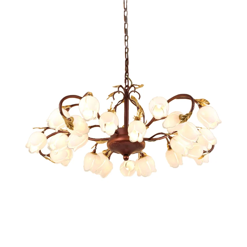 Tulipán/Lirio Lámpara de arañ de acero Estilo pastoral 25 bombillas Lámpara colgante LED para sala de estar en latón con S...
