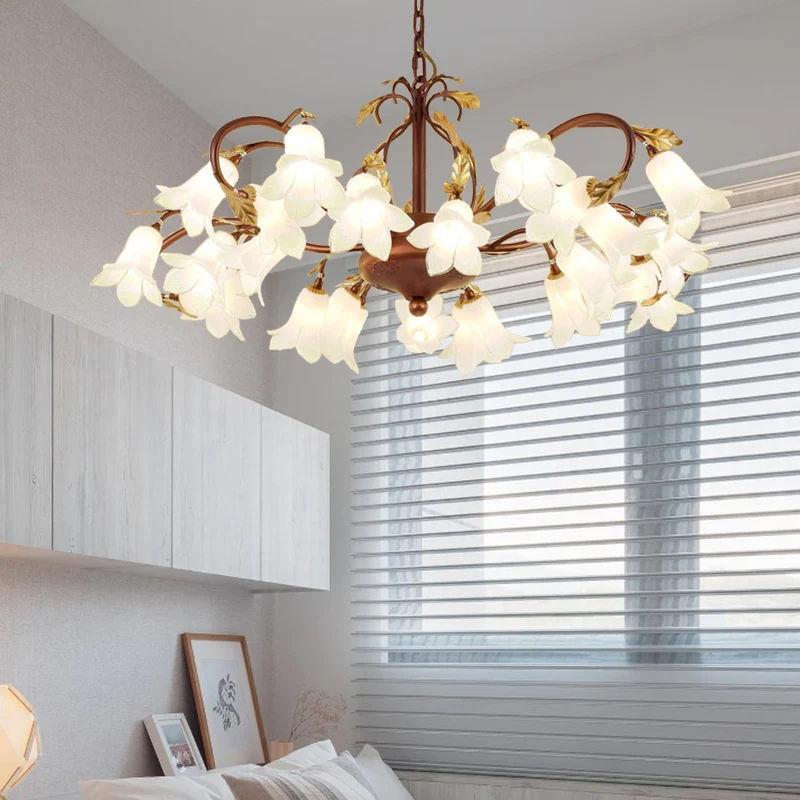 Tulipán/Lirio Lámpara de arañ de acero Estilo pastoral 25 bombillas Lámpara colgante LED para sala de estar en latón con S...