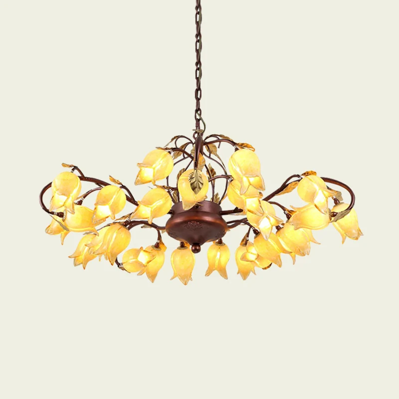 Tulipán/Lirio Lámpara de arañ de acero Estilo pastoral 25 bombillas Lámpara colgante LED para sala de estar en latón con S...