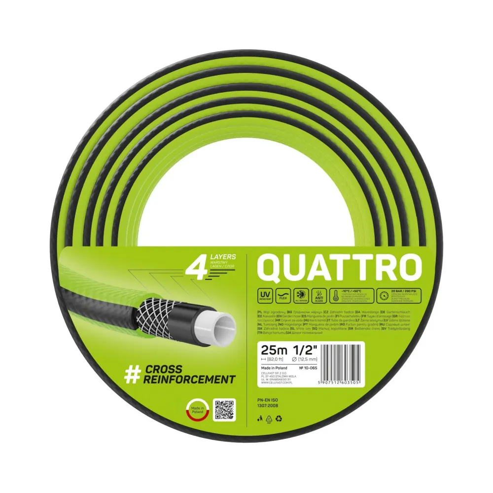 Cellfast 10-065 Manguera de jardín 1/2" 25m 4 capas resistente los rayos UV con Tecnologí de Ahorro