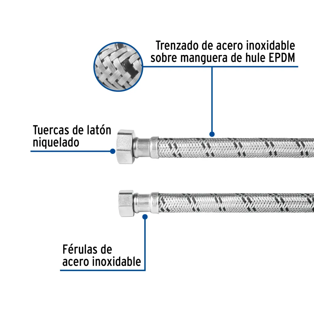 Conector Rápido Manguera para boiler, acero inox, 1/2'x3/4', 120 cm, Foset