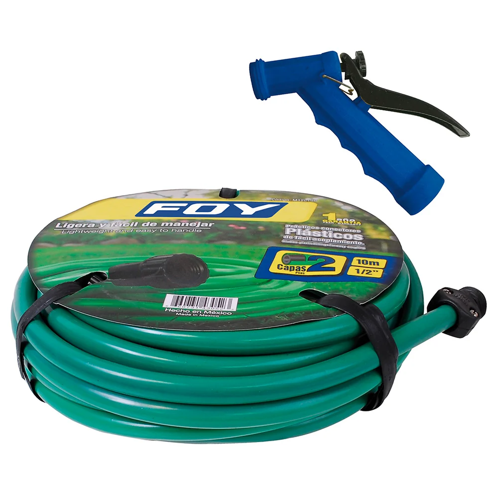Conector Rápido Manguera para jardín lisa con pistola para riego 2 capas 1/2", 10 m Foy