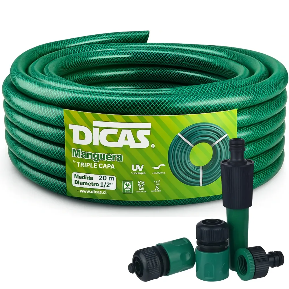 Difusor de Bajo Caudal Manguera Jardin Con Malla 1/2 Pulgada 20 Metros Con Acoples Dicas