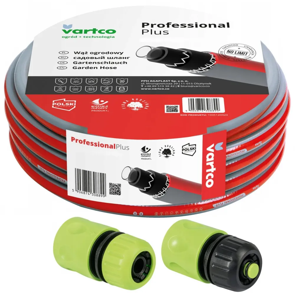 Difusor de Bajo Caudal Manguera de jardín 6 capas 30m 1/2" Vartco Capacitado Plus + racores
