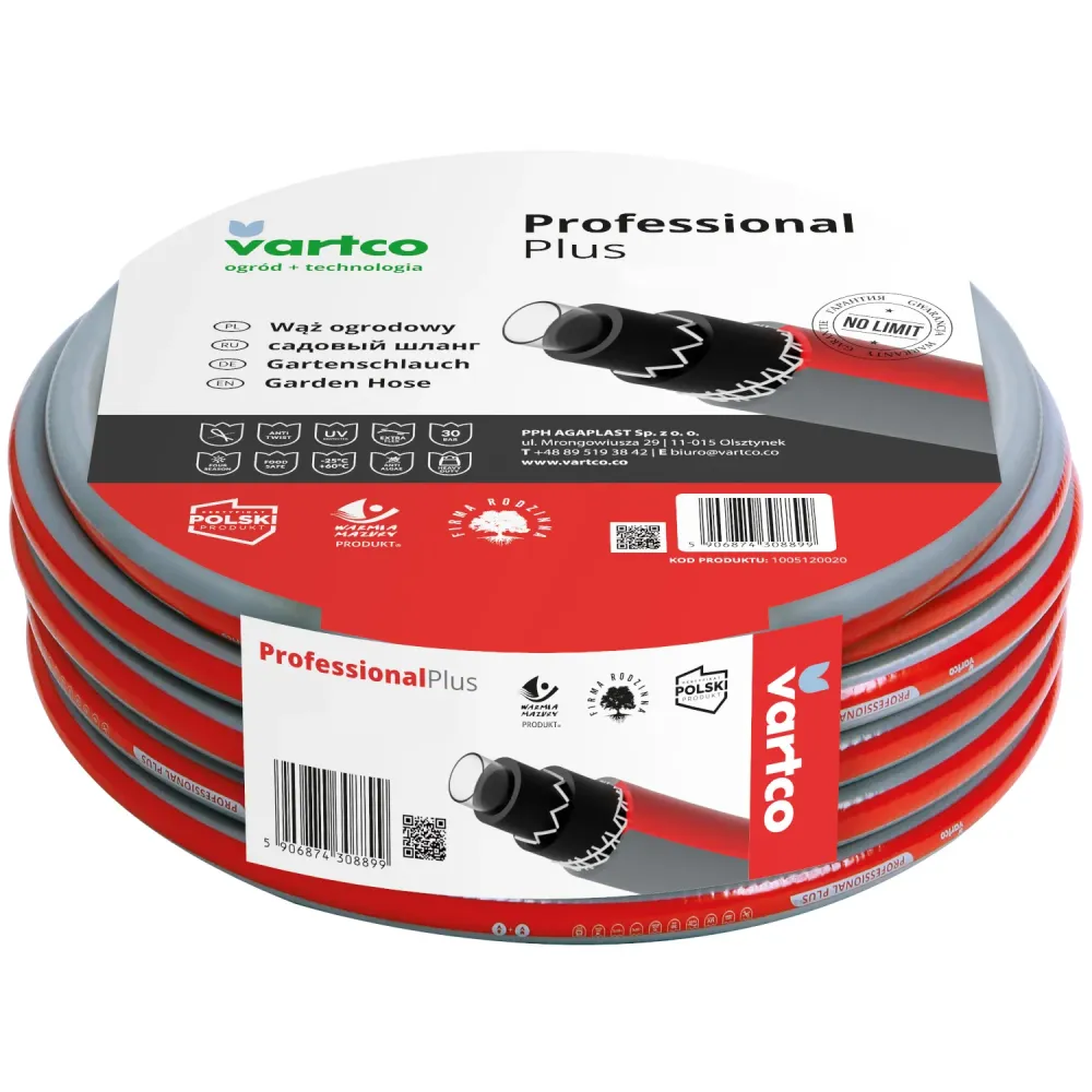 Difusor de Bajo Caudal Manguera de jardín 6 capas 30m 1/2" Vartco Capacitado Plus + racores