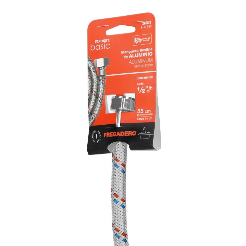 Manguera adaptable para fregadero, 55cm,aluminio, Foset Basic para Jardines Grandes