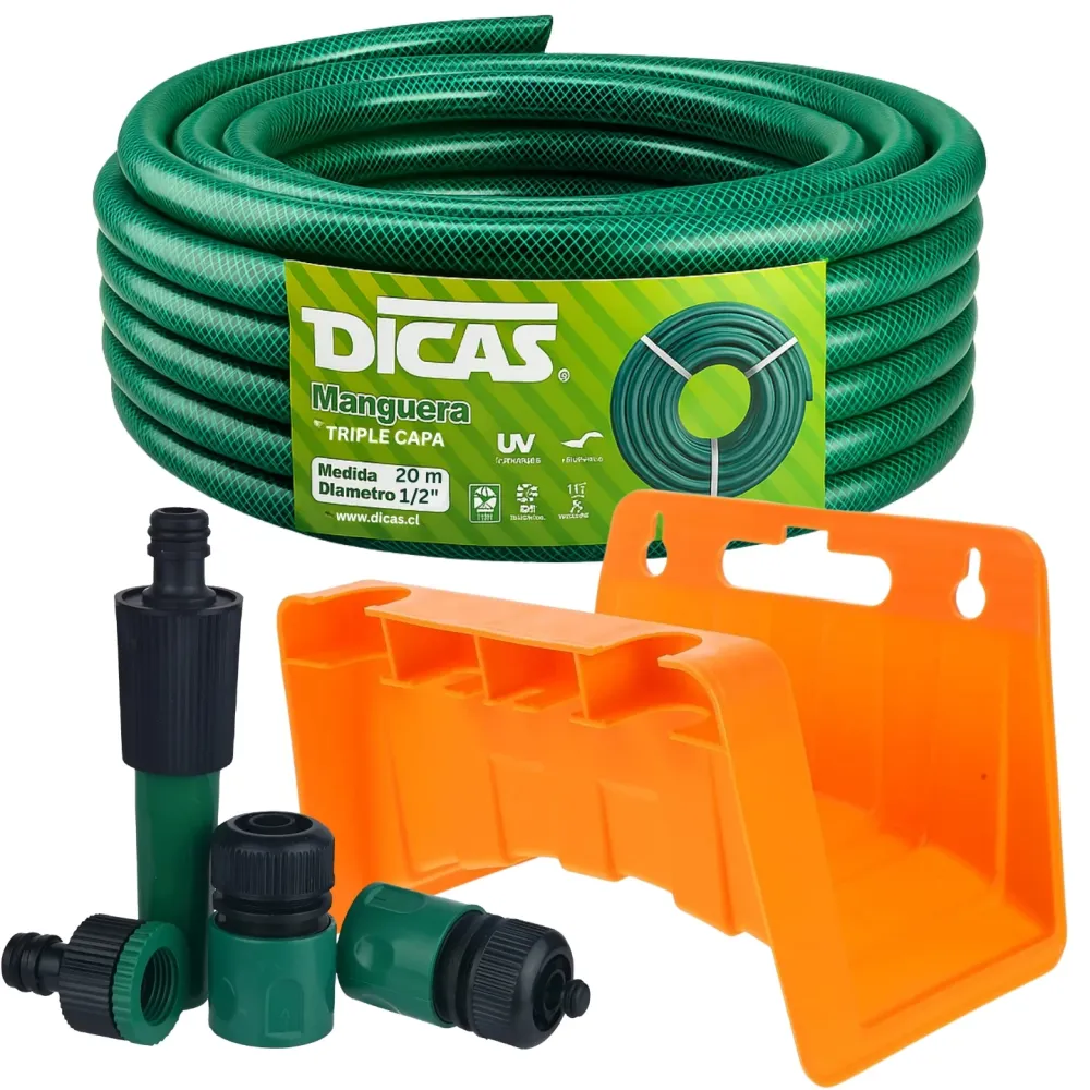 Manguera Jardin Con Malla 1/2 Pulgada 20 Metros Con Accesorios Dicas para Jardines Grandes