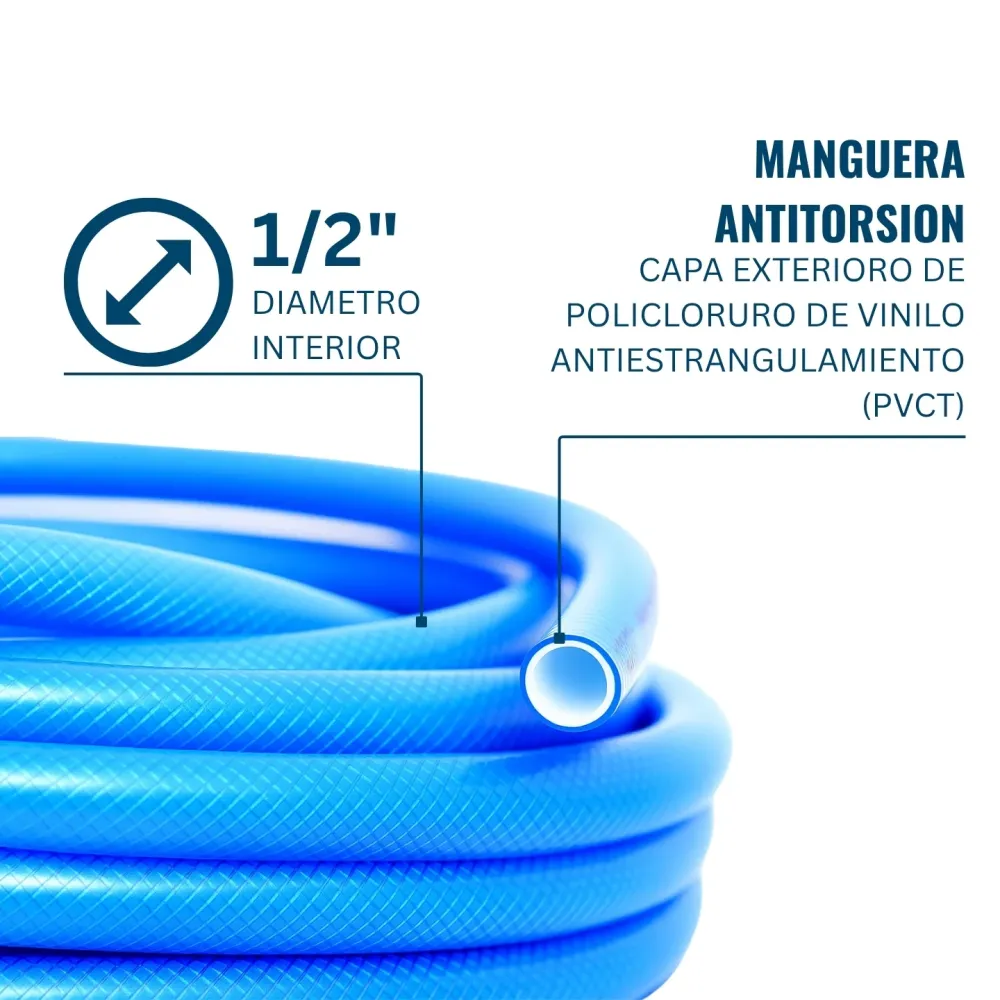 Manguera Para Jardin Con Malla Antitorsión 1/2 20 Metros Con Accesorios Ferretools (Certificado IPX4)