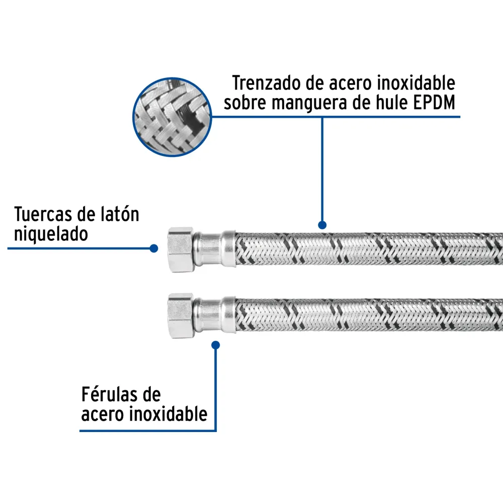 Profesional Certificado Manguera trenzada de acero 1/2x 1/2"X 60cm usos generales