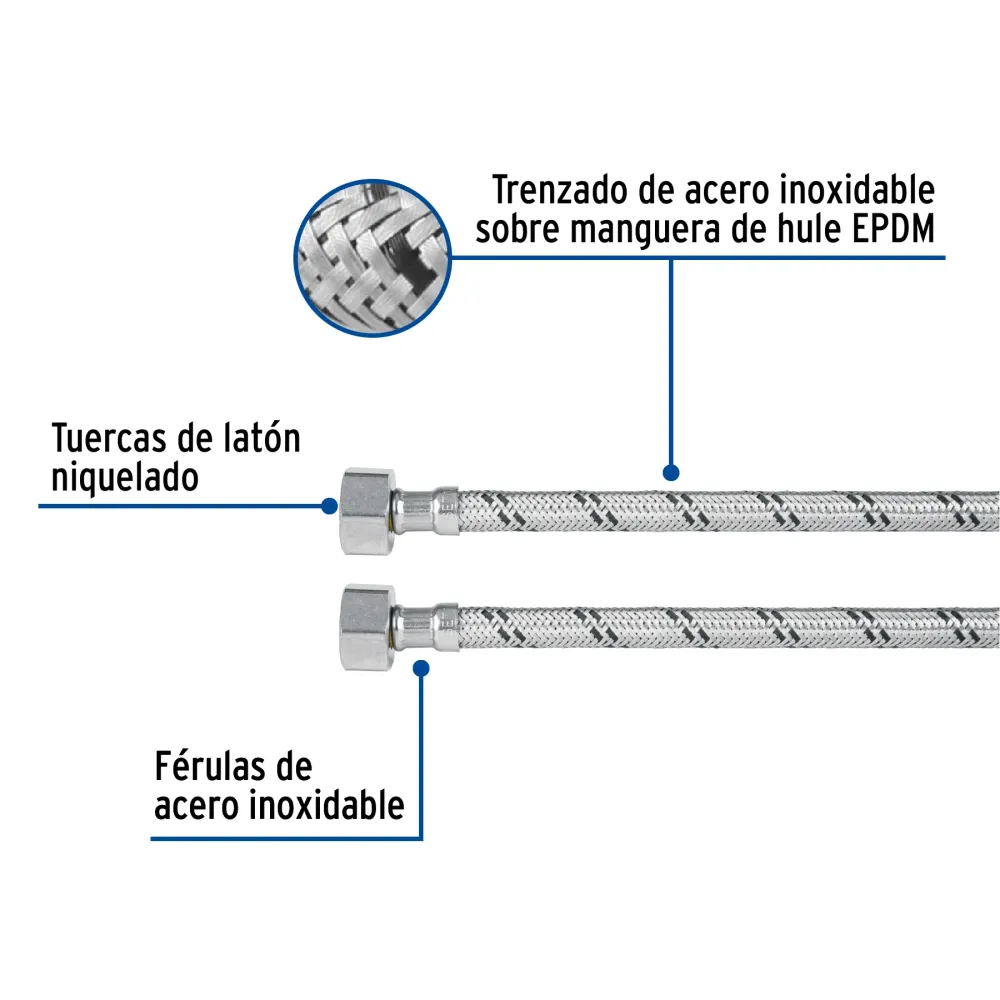Resistente la Intemperie Manguera lavabo/fregadero, acero inox, 1/2" x 1/2", 40 cm Foset FLA-40X