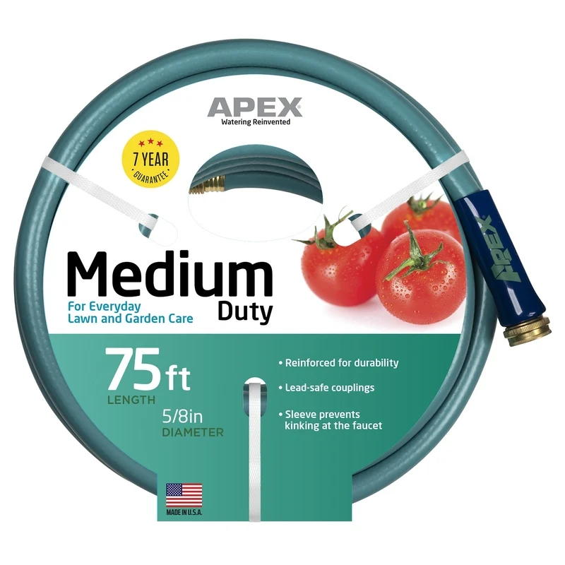 Manguera de jardín Apex de 5/8 pulg. de diámetro y 75 pies de largo para trabajo mediano, color verde
