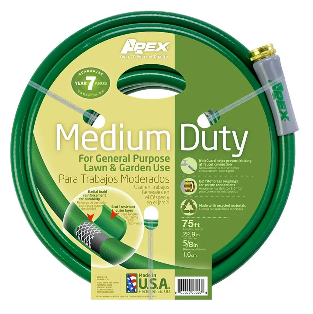 Manguera de jardín Apex de 5/8 pulg. de diámetro y 75 pies de largo para trabajo mediano, color verde