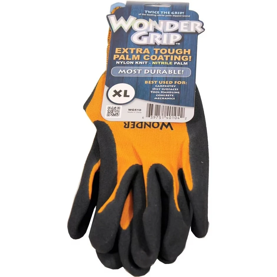 Guantes de trabajo, palma de nitrilo con doble recubrimiento, nailon naranja, talla XL Bellingham