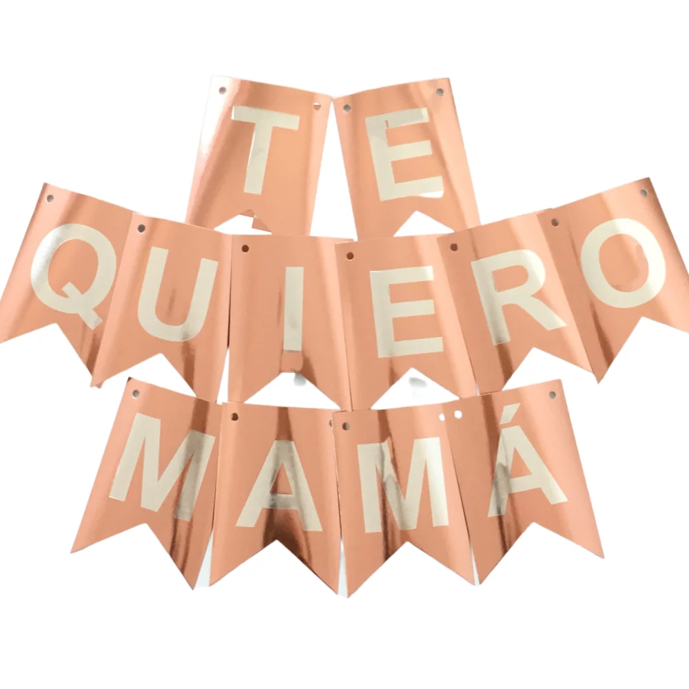 Banderín "TE QUIERO MAMÁ" oro rosa con Base Incluida