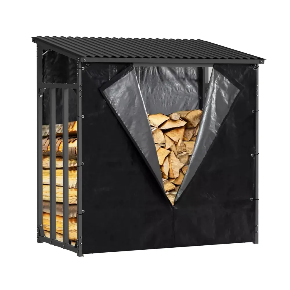 Leñero exterior Gardiun wood shed i 143x70x145cm acero galvanizado con cubi con Pintura Prueba de Agua