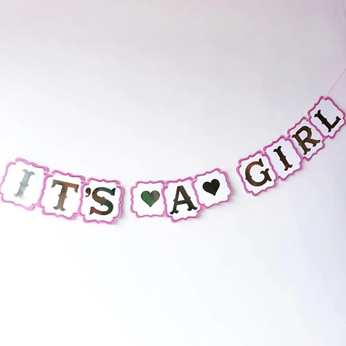 Letrero Personalizable Banderín rosa "Its Girl" dorado foil