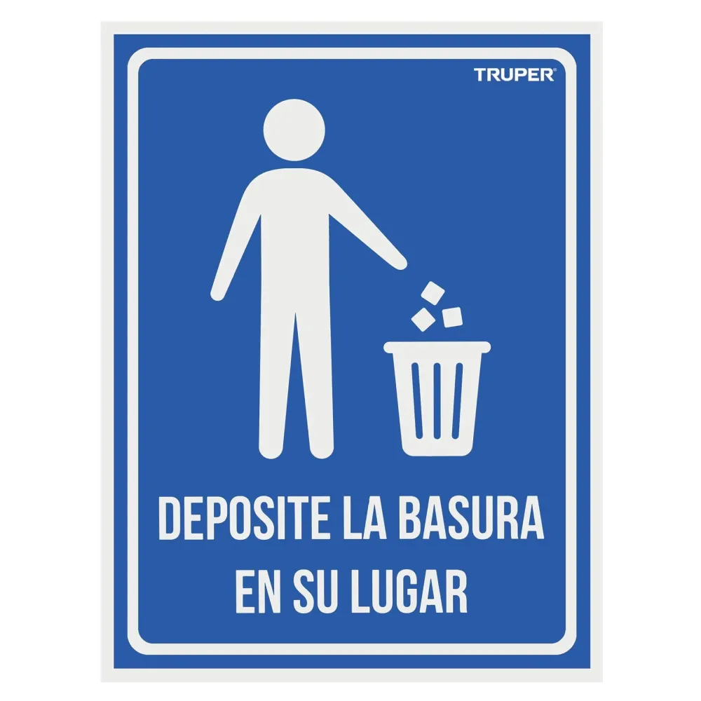 Letrero señalización"DEPOSITE LA BASURA EN SU LUGAR",21x28cm con Base Incluida