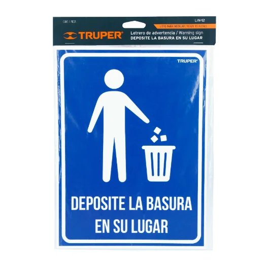 Letrero señalización"DEPOSITE LA BASURA EN SU LUGAR",21x28cm con Base Incluida