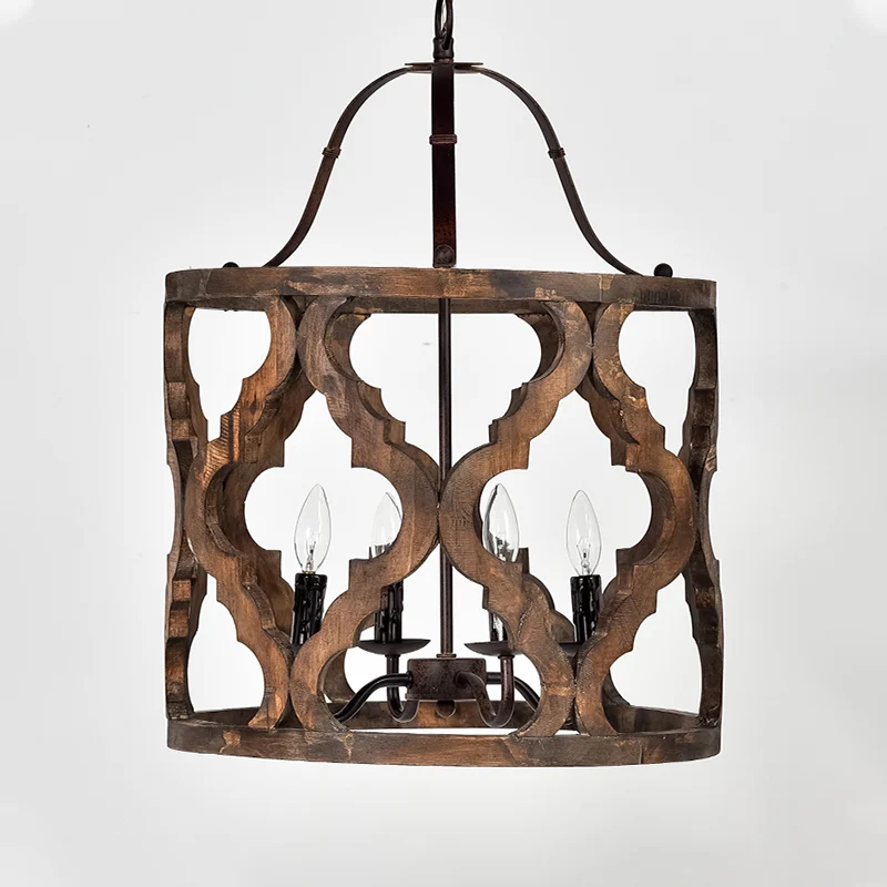 Estante de Cultivo Lampadario sospensione cilindrico tradizionale legno 4 lampadine, plafoniera sospensione bianca/marrone...