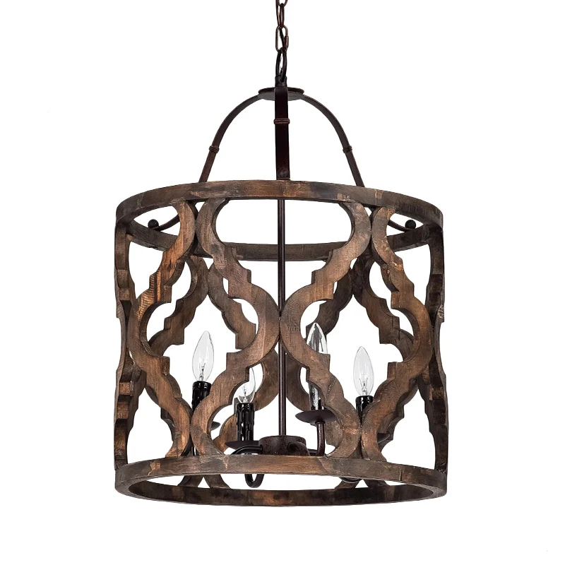 Estante de Cultivo Lampadario sospensione cilindrico tradizionale legno 4 lampadine, plafoniera sospensione bianca/marrone...