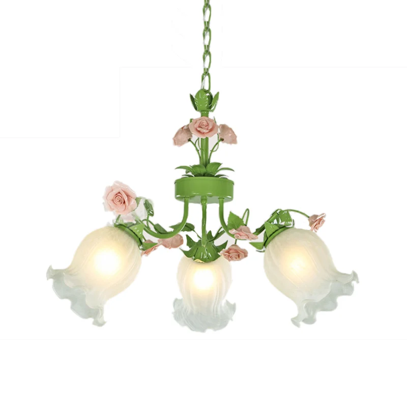 Humidificador para Plantas Lampadario sospensione forma di fiore pastorale 3/5 teste, lampadario vetro bianco, colore verd...