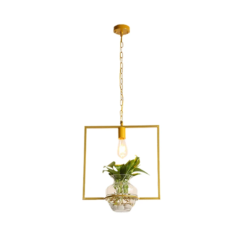 Lampadario antiguo quadrato/rotondo/zucca con 1 lampadina ferro, illuminazione oro con pianta vaso per soggiorno