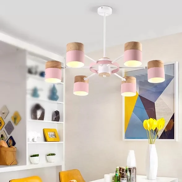 Lampadario cilindro metallo girevole Lampadario actual stile Macaron per sala di cura