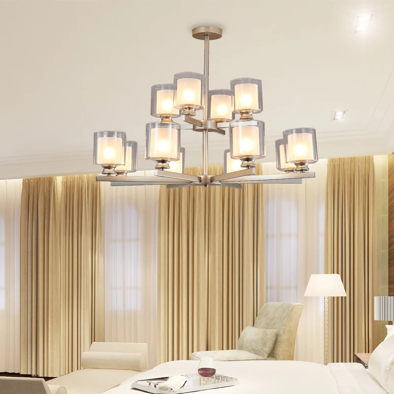 Lampadario cilindro vetro bianco 2 livelli con design modernista radiale 12 luci Lampada sospensione nera/oro/nastro Compa...