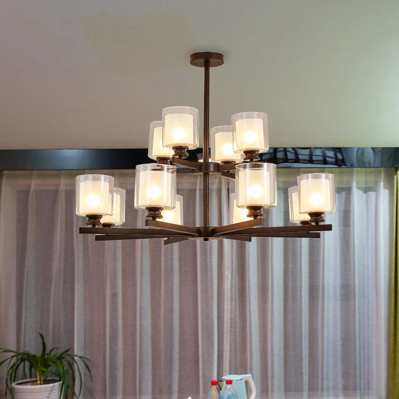Lampadario cilindro vetro bianco 2 livelli con design modernista radiale 12 luci Lampada sospensione nera/oro/nastro Compa...
