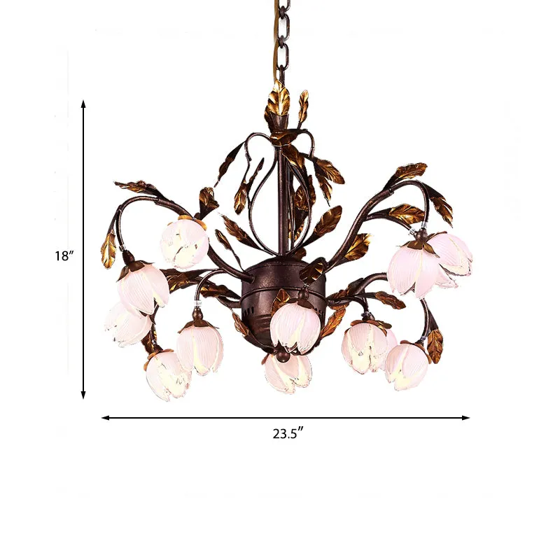 Lampadario metallo marrone scuro Illuminazione Lotus 12/20/25 Luci Lampada da giardino americana LED per camera da letto |...