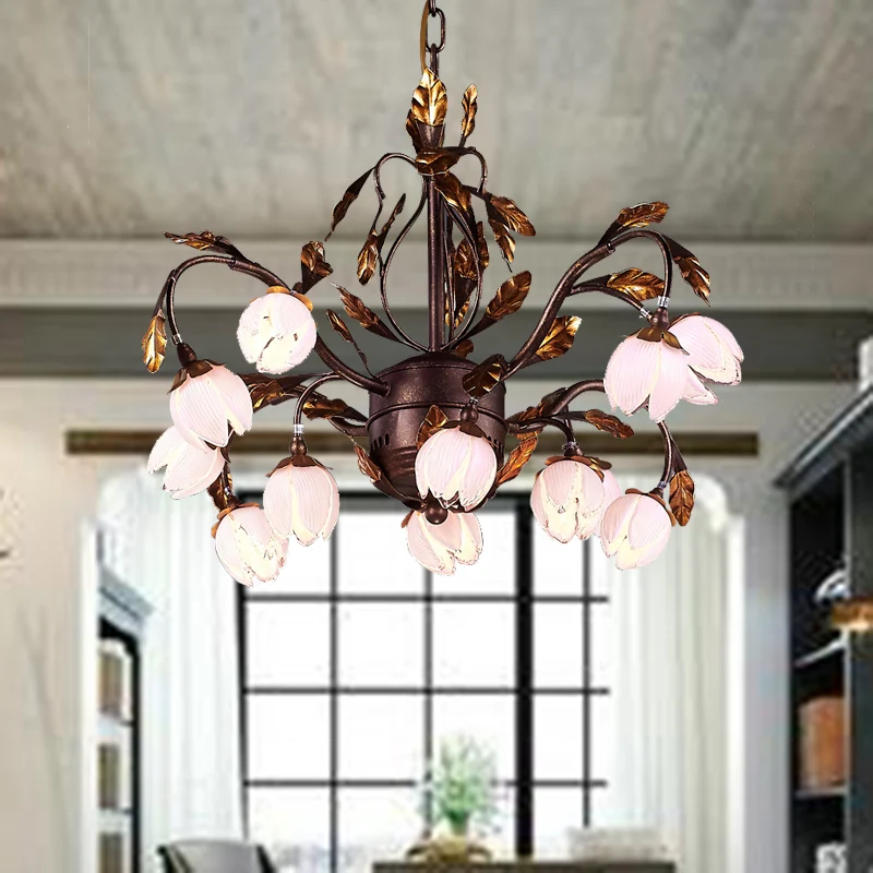 Lampadario metallo marrone scuro Illuminazione Lotus 12/20/25 Luci Lampada da giardino americana LED per camera da letto |...