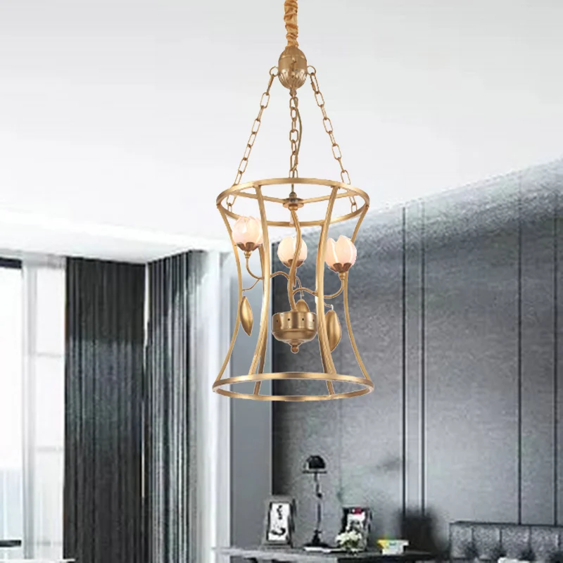 Lampadario pastorale Lotus Lampadario sospensione LED metallo 3/7 teste oro per sala da pranzo (Kit para Hierbas)