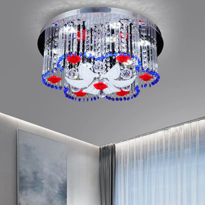 Plafoniera prisma cristallo con design floreale Plafoniera incasso modernista LED blu e rosso, larghezza 19,5"/23,5" | Tem...