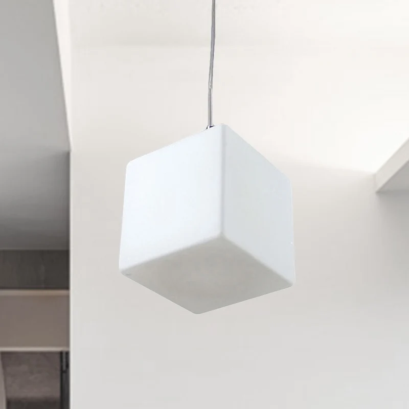 Plafoniera sospensione cubica vetro bianco Lampadario minimalista 1 luce, larghezza 5"/6"/8" Urban Jungle